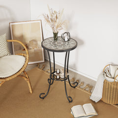 Patio Side Table with Shelf,Brown+Black