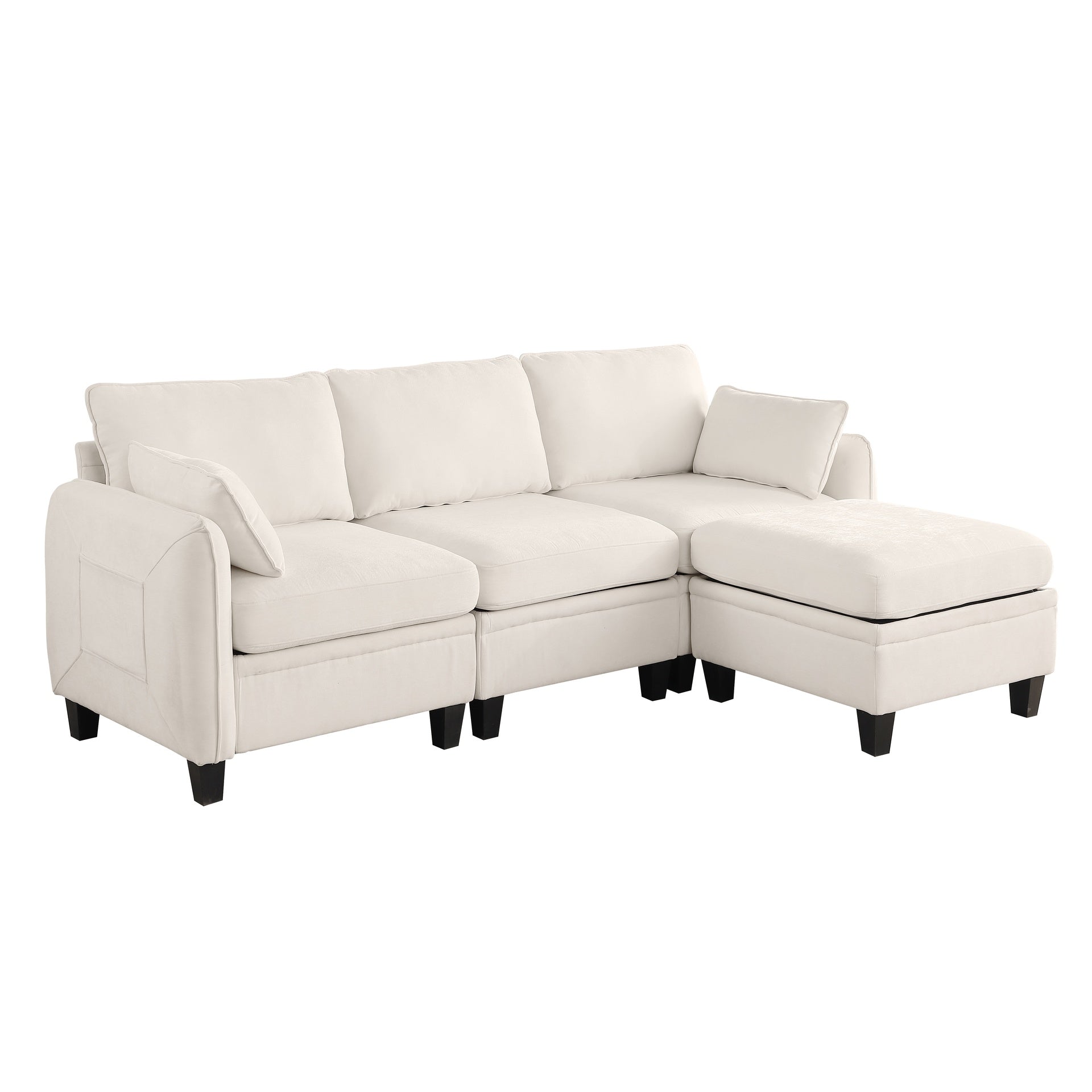 85 Inch Beige Chenille Modular Sectional Sofa,  L-Shaped Cloud Couch with Storage Ottoman, DIY Combination for Living Room
