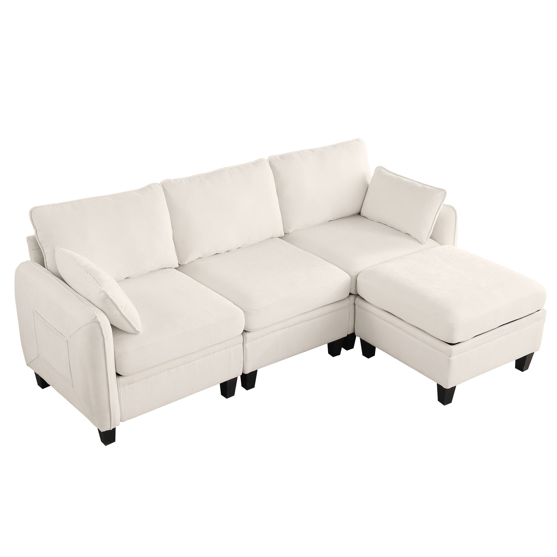 85 Inch Beige Chenille Modular Sectional Sofa,  L-Shaped Cloud Couch with Storage Ottoman, DIY Combination for Living Room