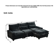 99'' Sectional Cloud Deep Seat Couch, Modern Comfy Chenille L Shaped Sectional Sofa for Living Room Set, Upholstered 4-Seats Sofa Couch with Movable Ottoman, Black