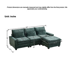 99'' Sectional Cloud Deep Seat Couch, Modern Comfy Chenille L Shaped Sectional Sofa for Living Room Set, Upholstered 4-Seats Sofa Couch with Movable Ottoman,Green