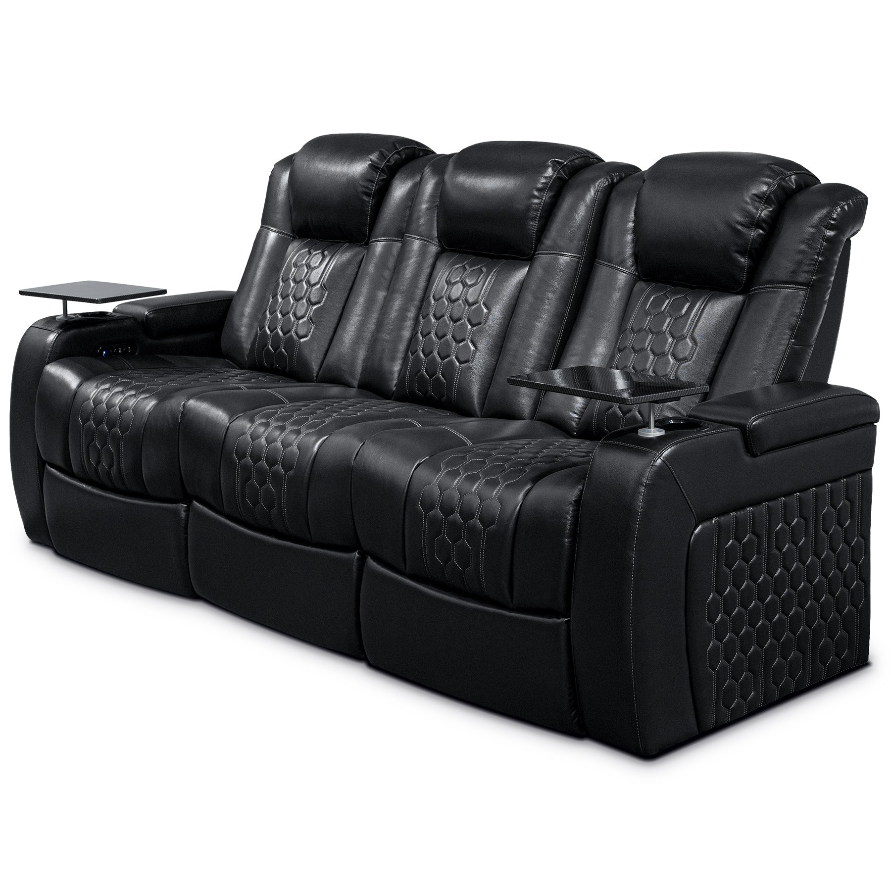 86.6"Power Recliner 3 PC Made WithTop-Grain Nappa,Fully Adjustable Relaxation,Smart Charging,Dynamic RGB LED Lighting,BLACK