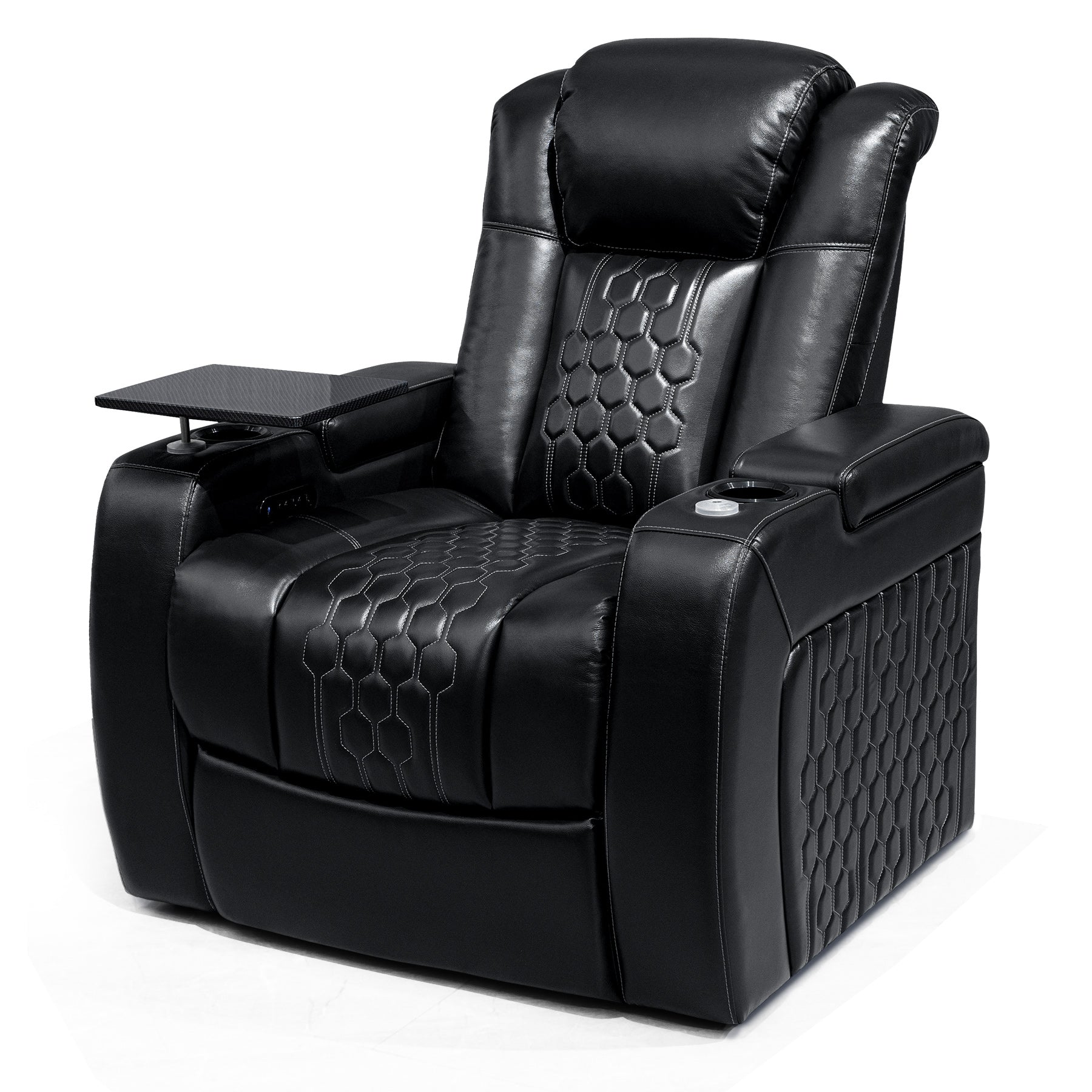 37.8"Power Recliner 1 PC Made WithTop-Grain Nappa,Fully Adjustable Relaxation,Smart Charging,Dynamic RGB LED Lighting,BLACK