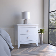 Amara Nightstand , End Table, Side Table Two Shelves, Four Legs -White