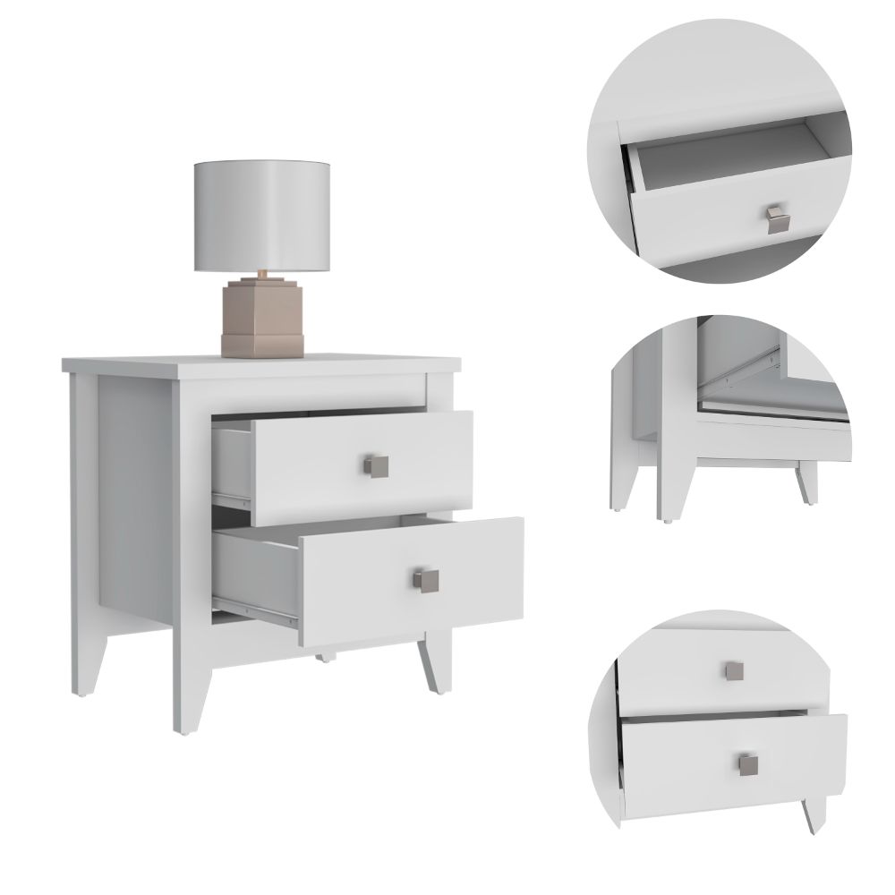 Amara Nightstand , End Table, Side Table Two Shelves, Four Legs -White