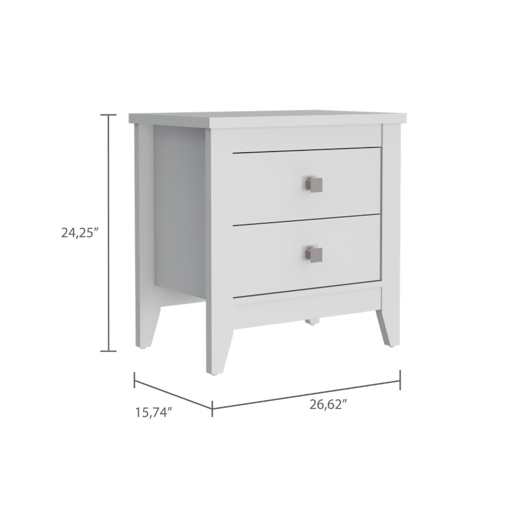 Amara Nightstand , End Table, Side Table Two Shelves, Four Legs -White