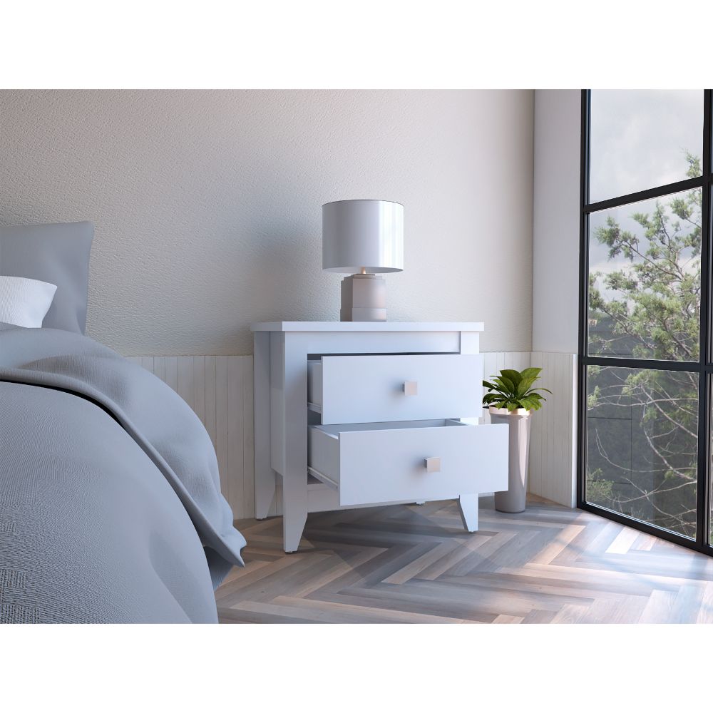 Amara Nightstand , End Table, Side Table Two Shelves, Four Legs -White