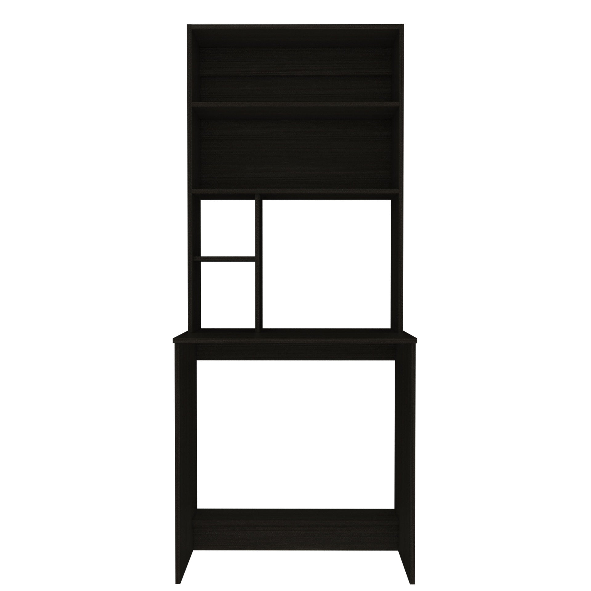 Compu Hutch Desk, Four Shelves, Writing Desk, One Lower Shelf -Black