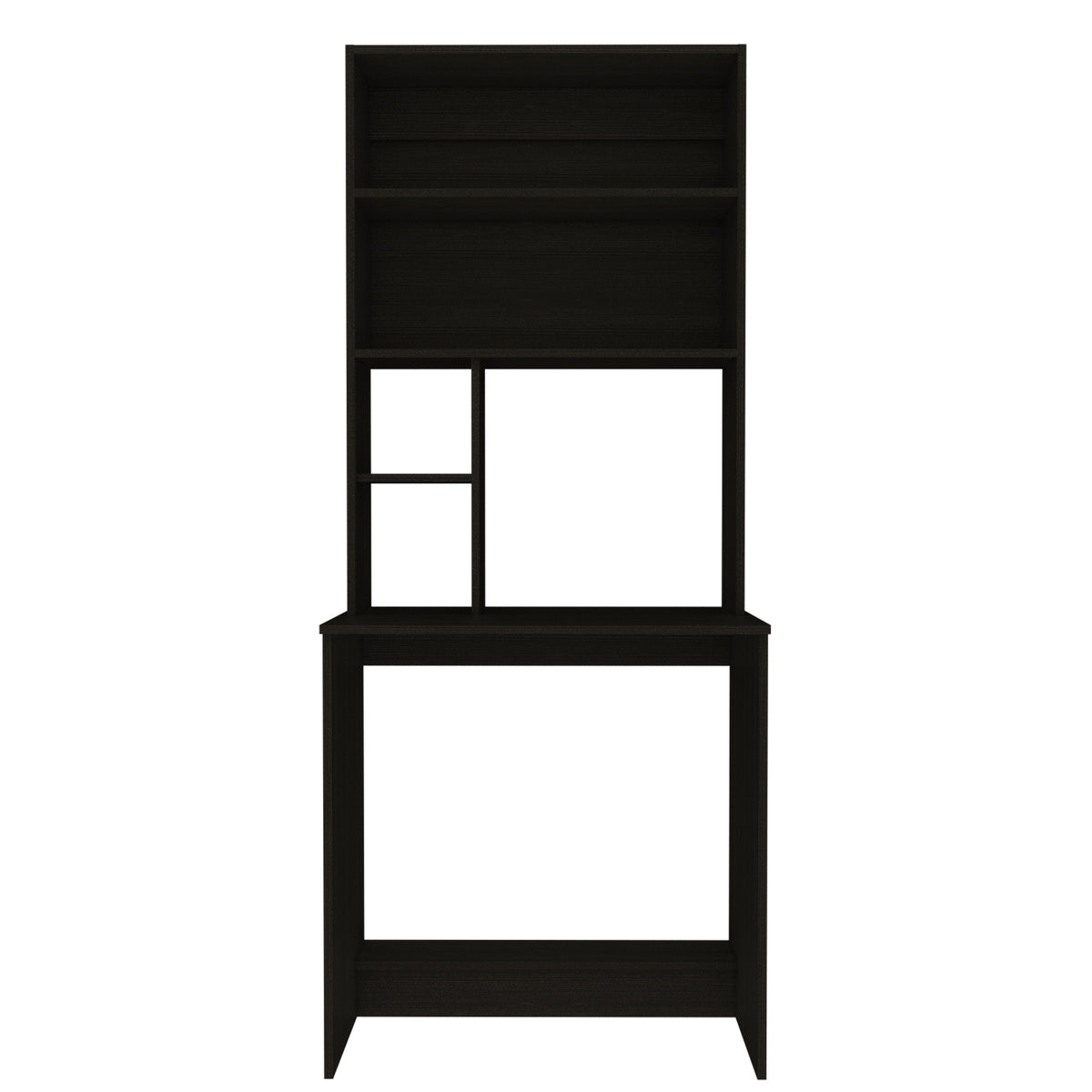 Compu Hutch Desk, Four Shelves, Writing Desk, One Lower Shelf -Black