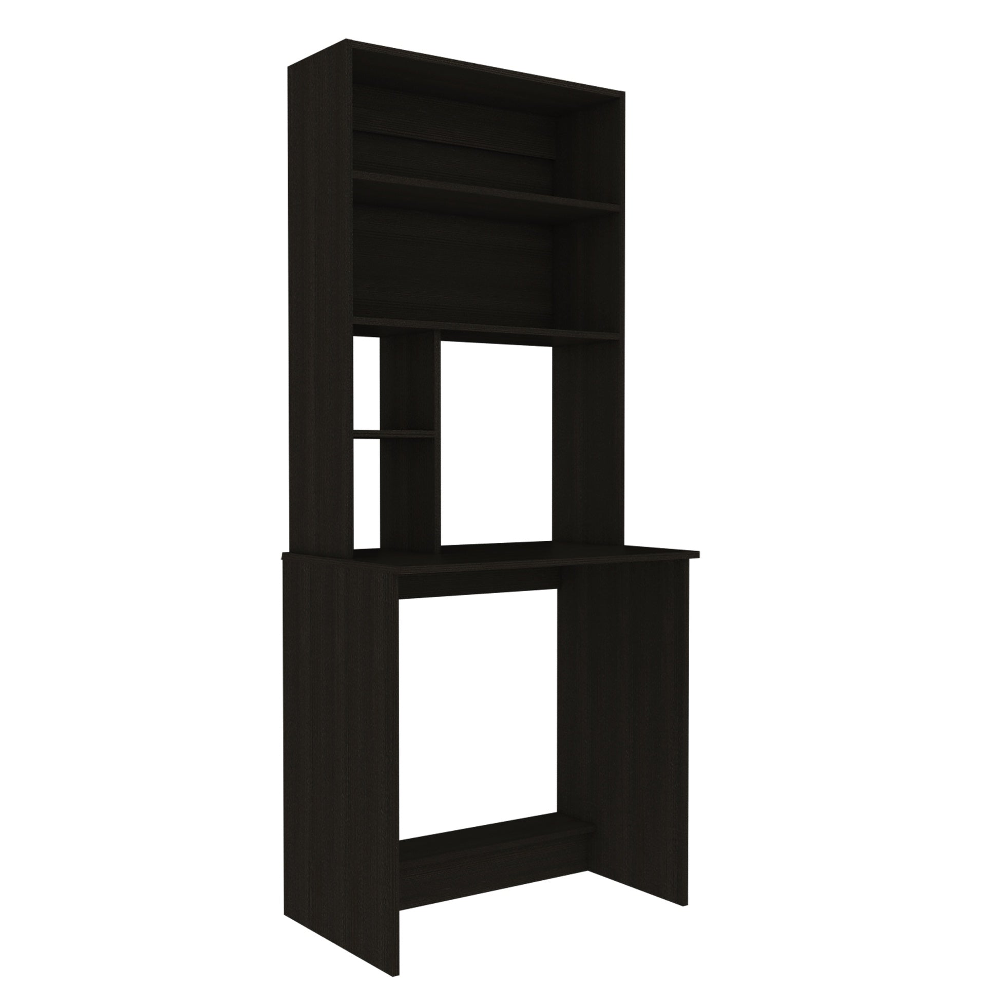 Compu Hutch Desk, Four Shelves, Writing Desk, One Lower Shelf -Black