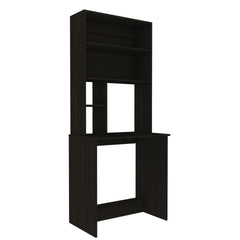 Compu Hutch Desk, Four Shelves, Writing Desk, One Lower Shelf -Black
