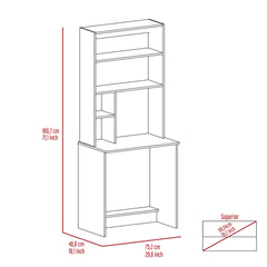 Compu Hutch Desk, Four Shelves, Writing Desk, One Lower Shelf -Black