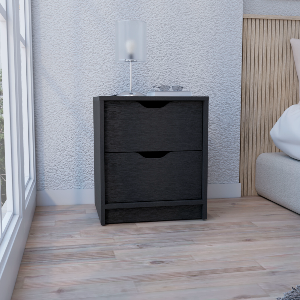 Basilea 2 Drawers Nightstand , End Table, Side Table Pull Out System -Black