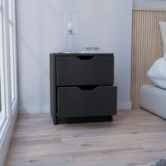 Basilea 2 Drawers Nightstand , End Table, Side Table Pull Out System -Black