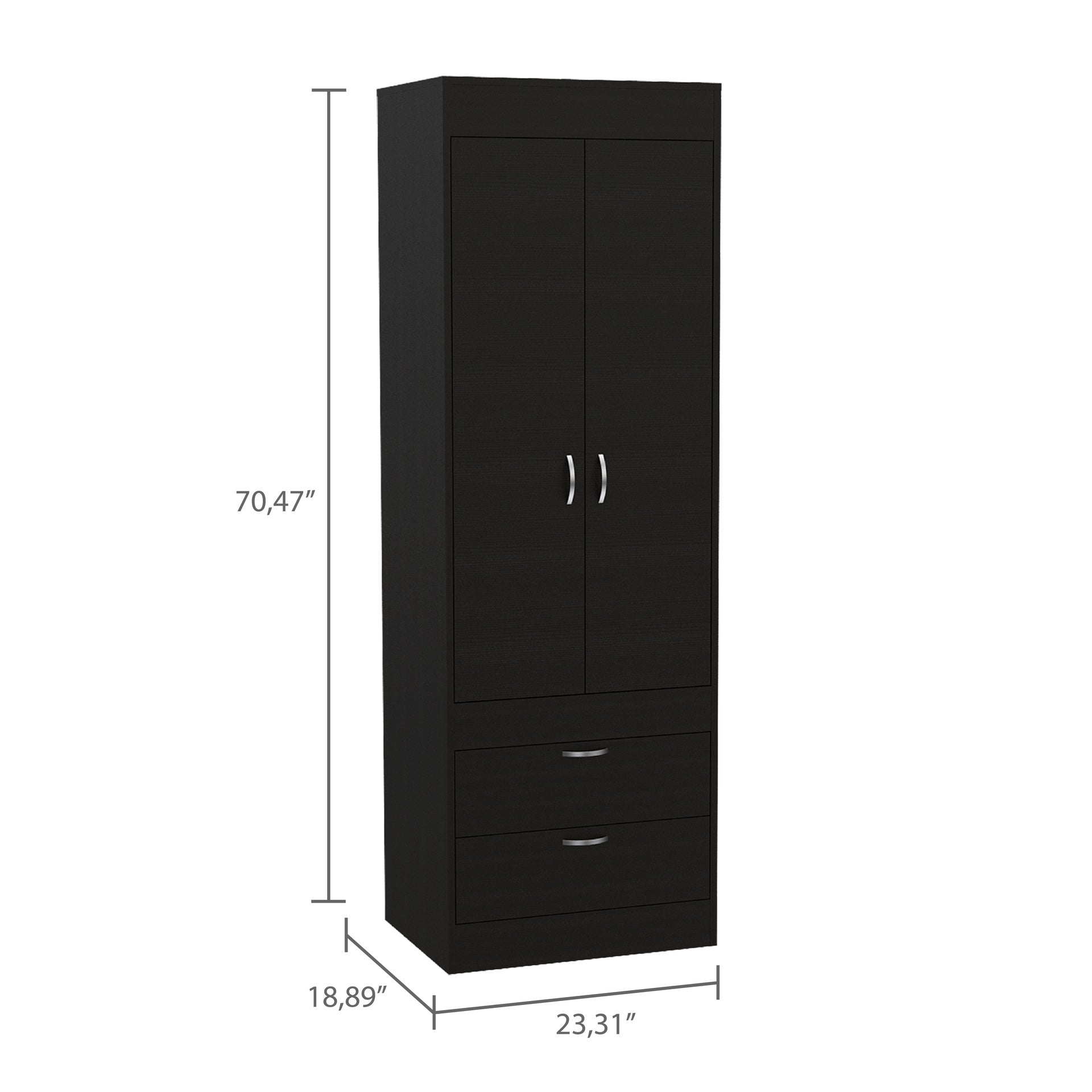 Lisboa Armoire, Rod, Double Door, Two Drawers, Metal Handles