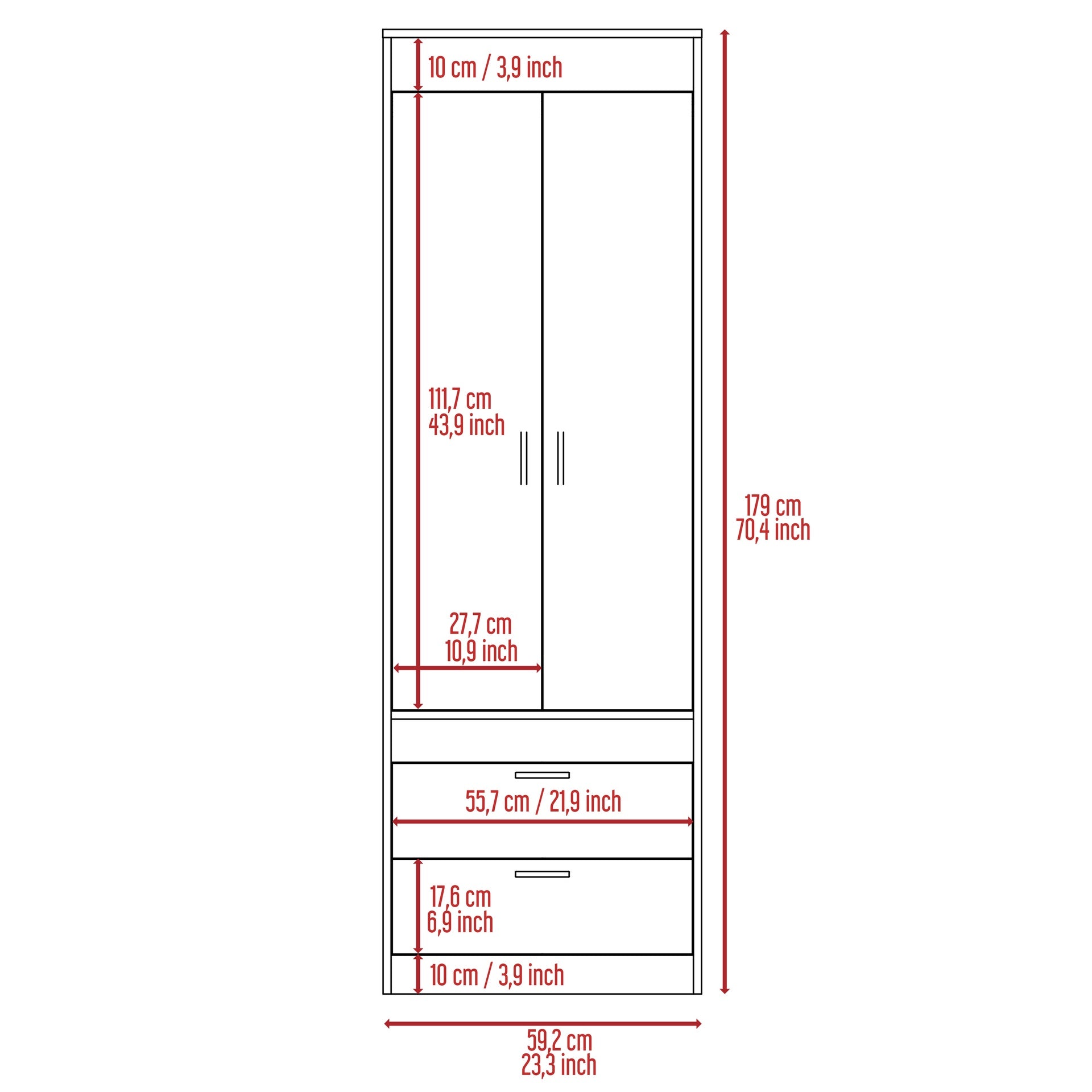 Lisboa Armoire, Rod, Double Door, Two Drawers, Metal Handles