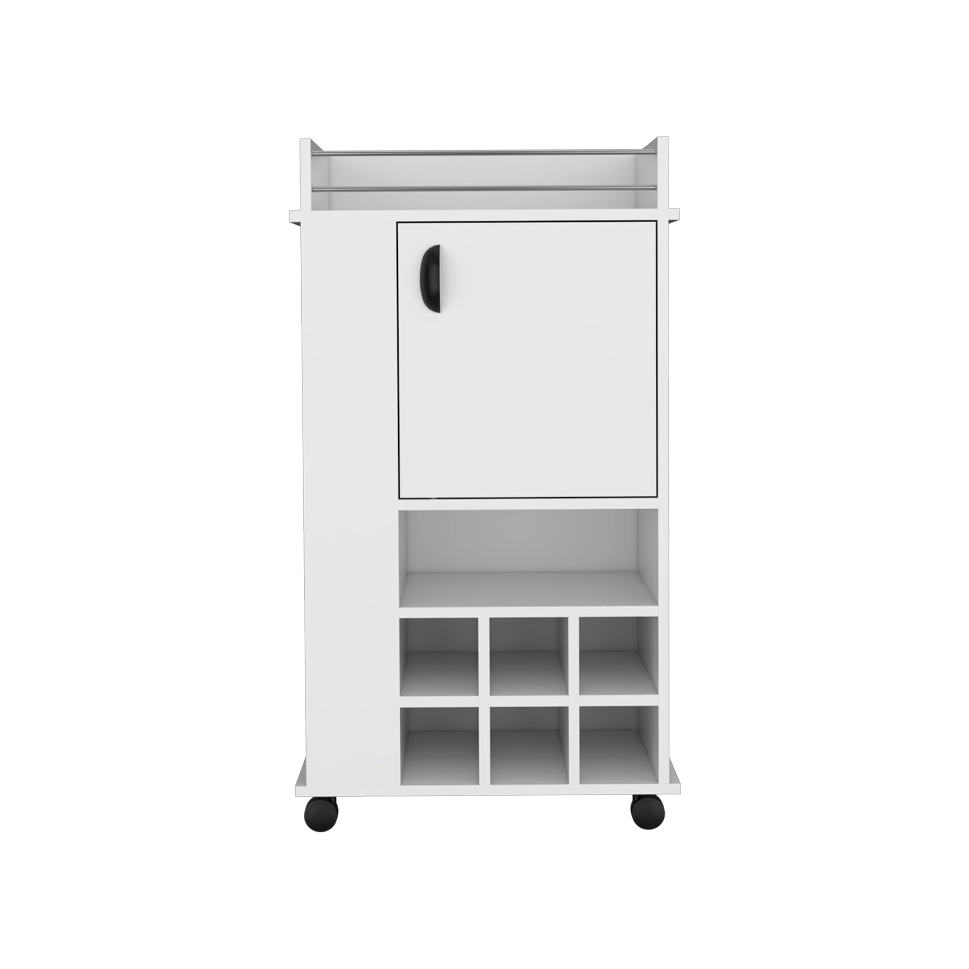 Fargo Bar Cart with Cabinet, 6 Built-in Wine Rack and Casters