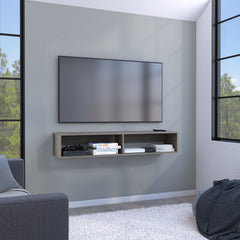 Warrior 59" Floating Tv Stand with Two open shelves, media compartments and cable management Light Gray