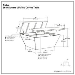 Abba 36 inch Square Lift Top Coffee Table