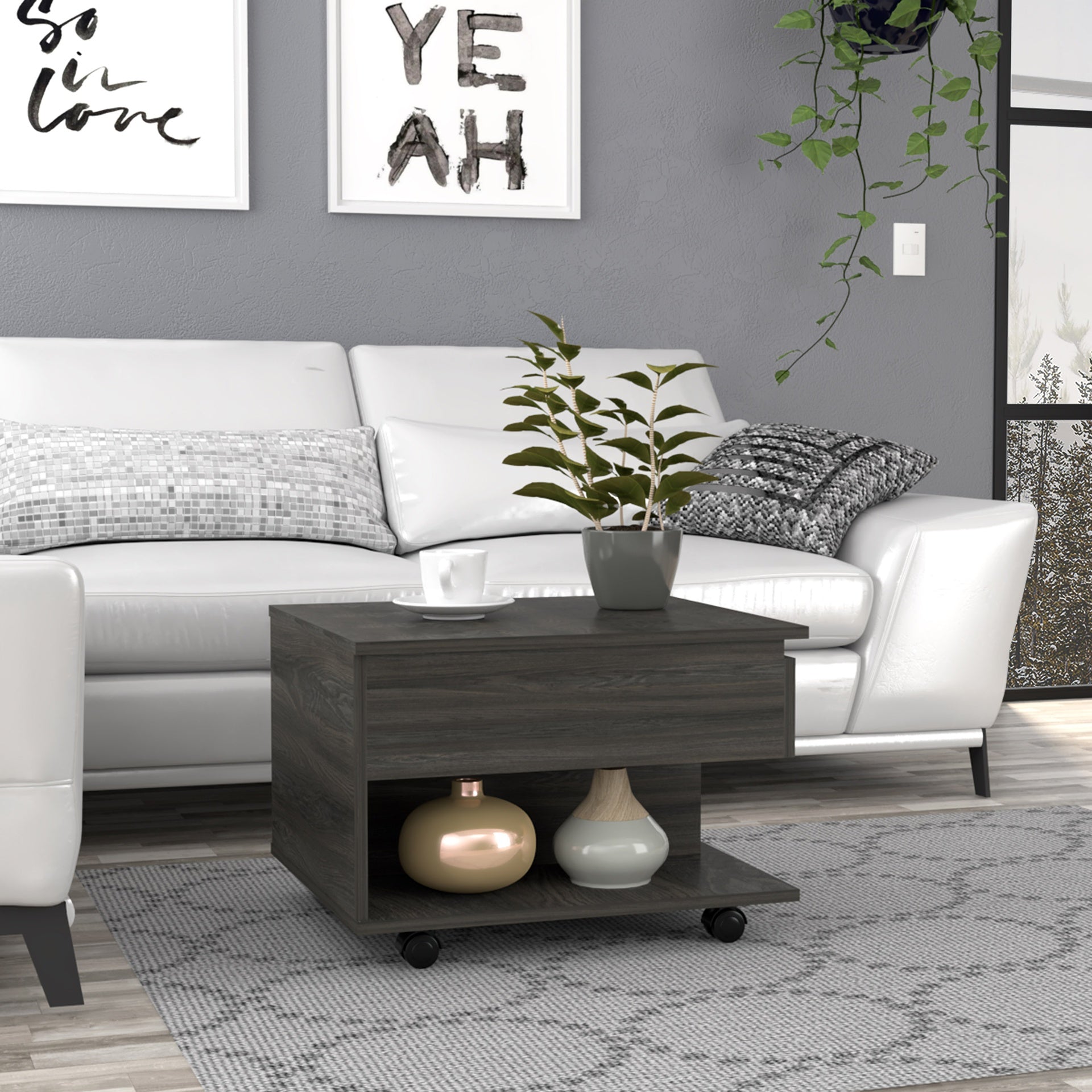 Luanda Lift Top Coffee Table, Casters, One Shelf -Espresso