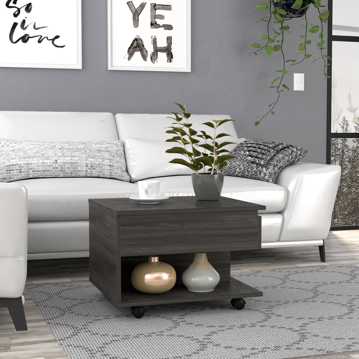 Luanda Lift Top Coffee Table, Casters, One Shelf -Espresso