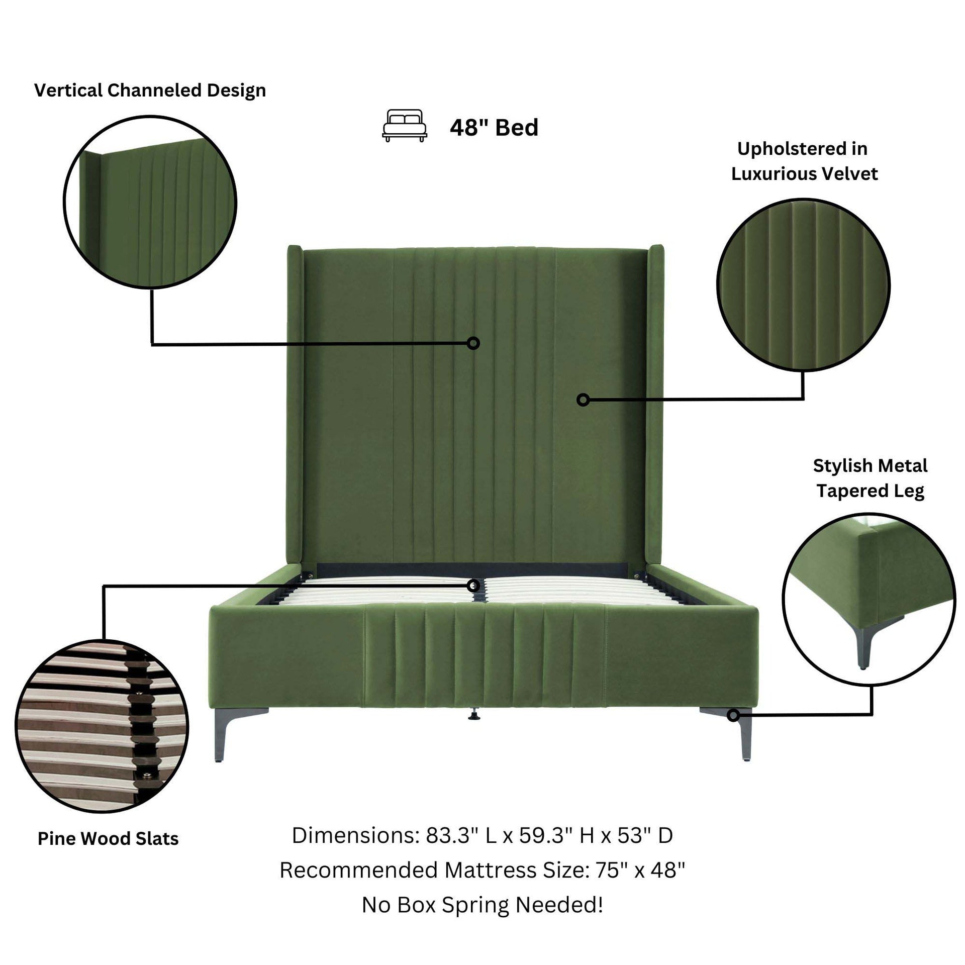 48" Bed in Moss Green