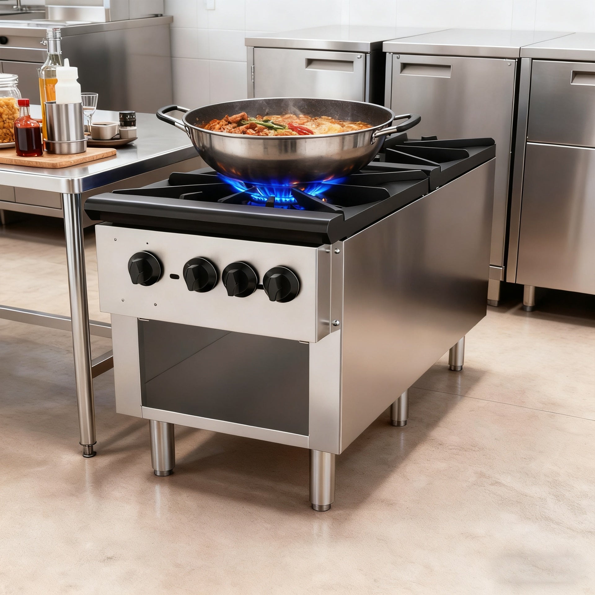 Commercial Gas Stove with 2 Burners, Propane and Natural Gas Countertop Cooking Stove Range, Stainless Steel Gas Hot Plate, Commercial Cooking Equipment for Restaurant, 180,000 BTU