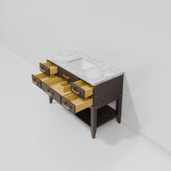 Brown Oak Single Bath Vanity 48 in. W x 22 in. D, with Carrara Marble Top