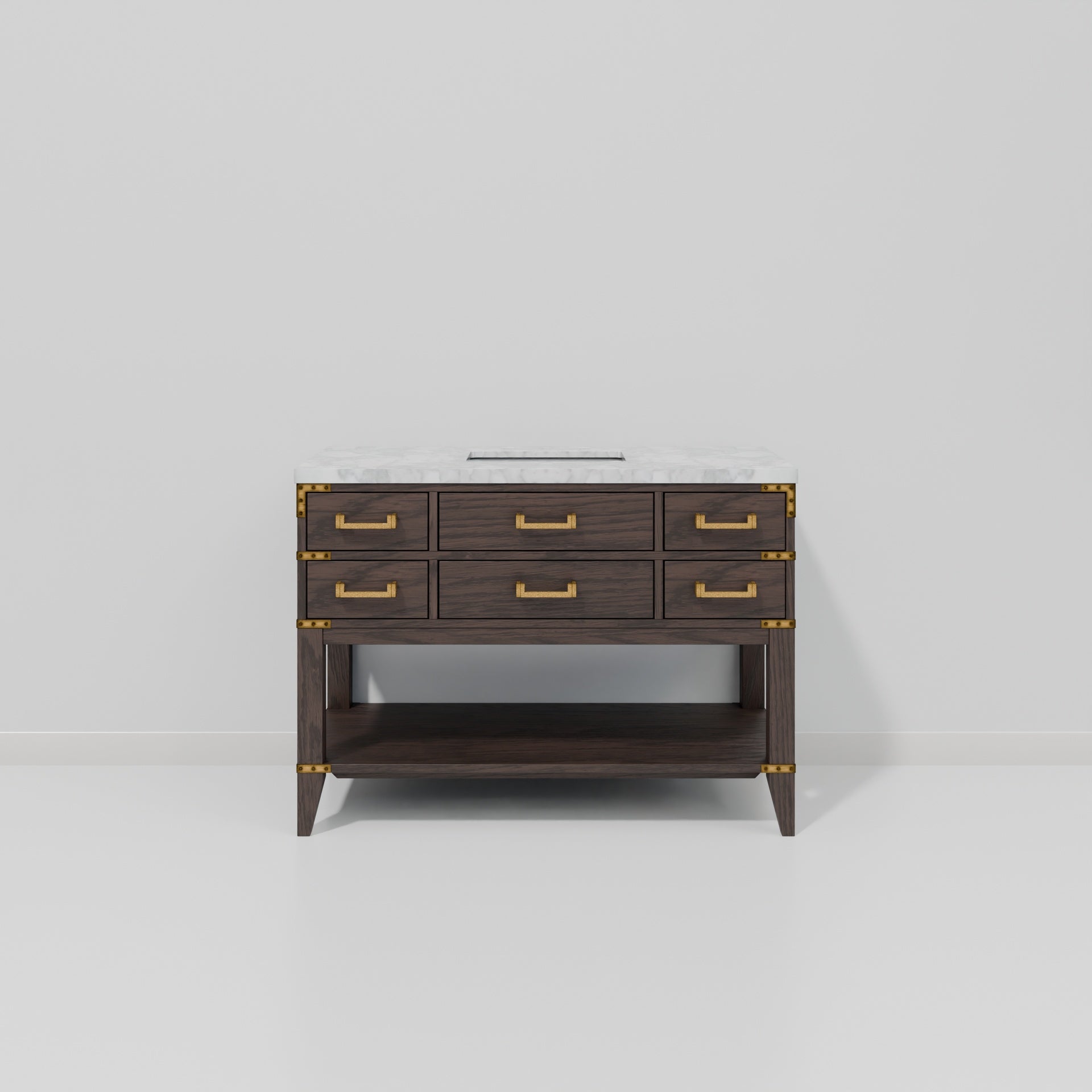 Brown Oak Single Bath Vanity 48 in. W x 22 in. D, with Carrara Marble Top