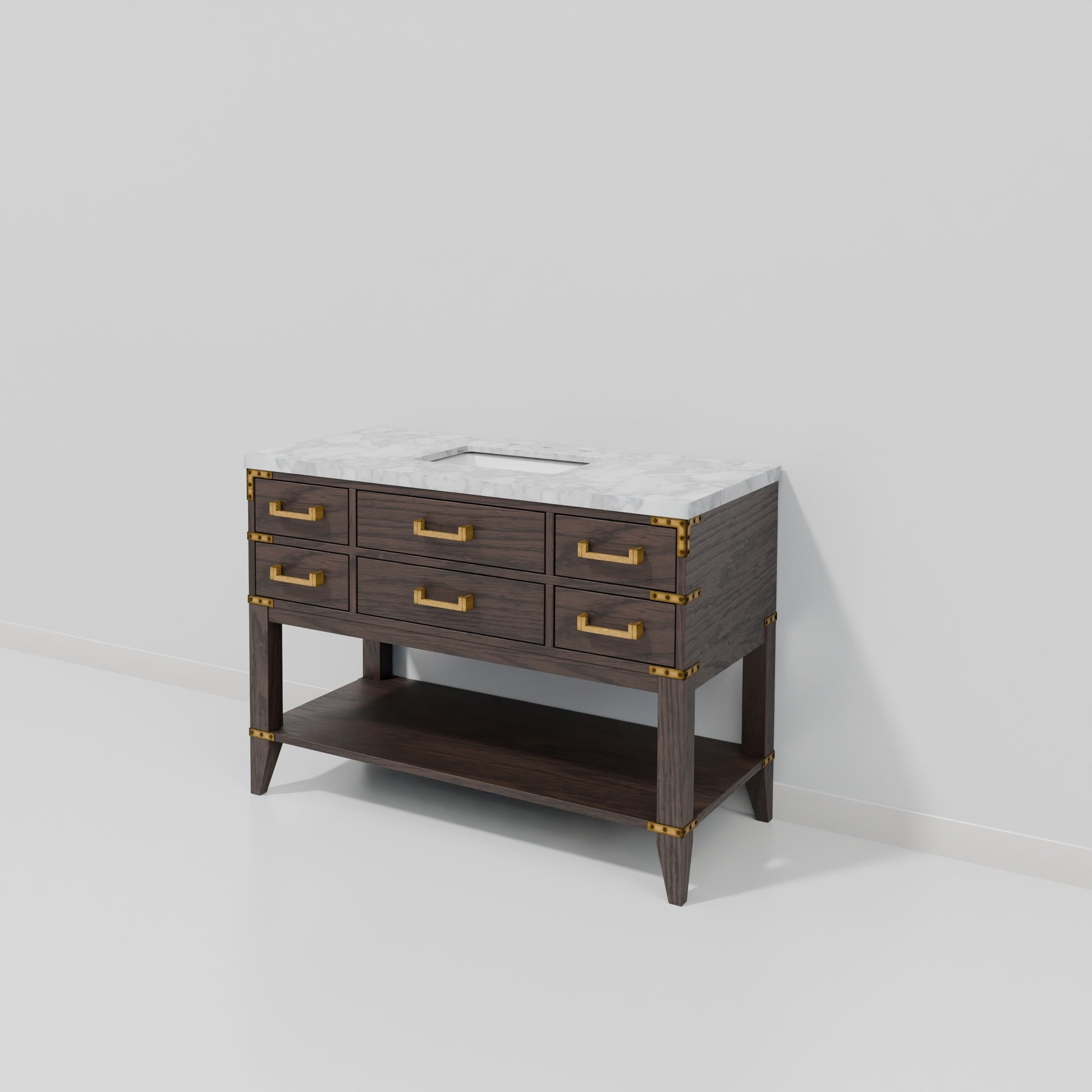 Brown Oak Single Bath Vanity 48 in. W x 22 in. D, with Carrara Marble Top