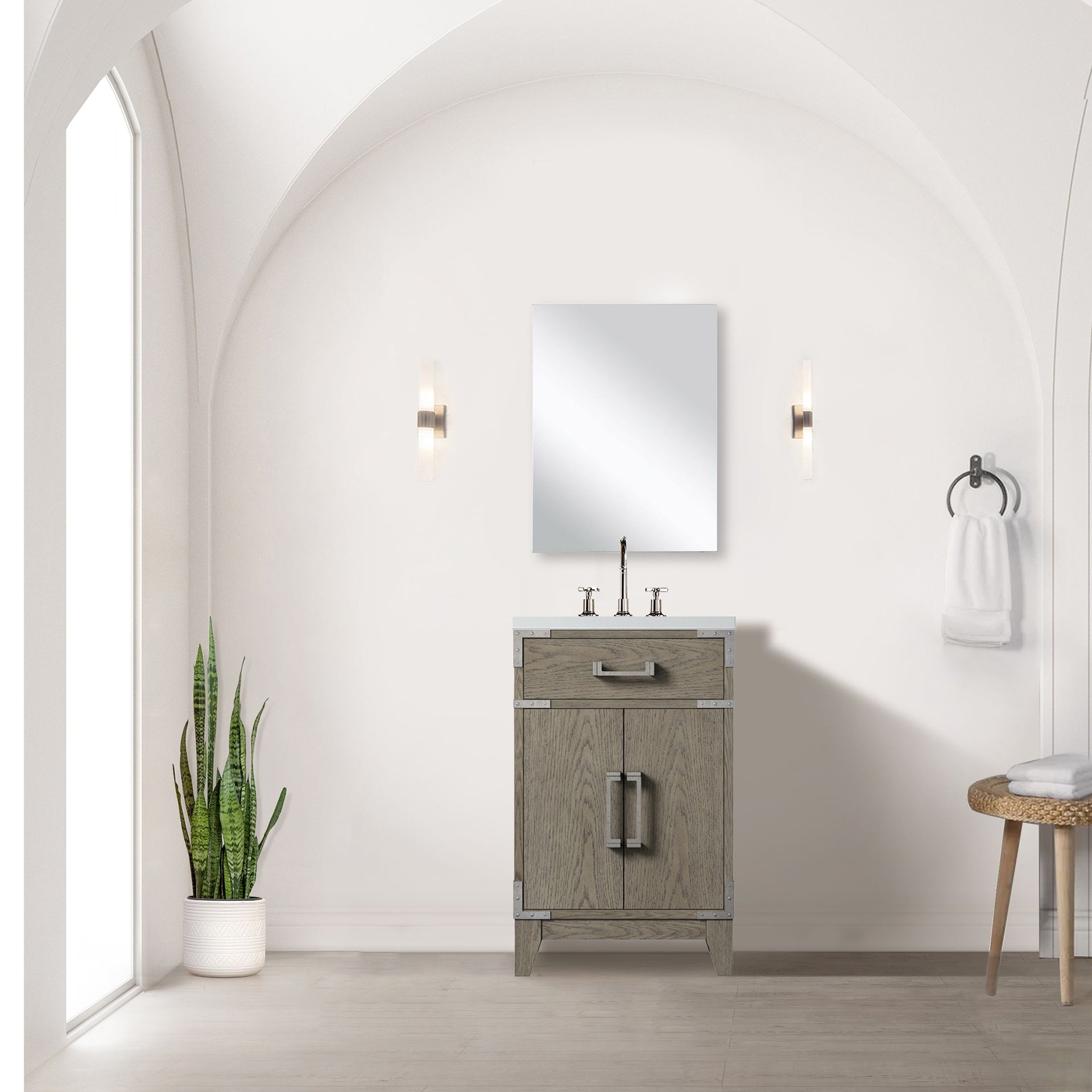 Grey Oak Single Bath Vanity 20 in. W x 18 in. D, with Acrylic Top