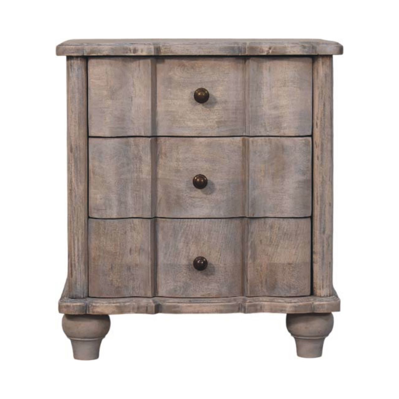 Solid Wood Beaumont Curved Nightstand,Grey,3-Drawers