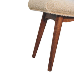 Solid Wood Honey Caramel Boucle Cream Curved Bench