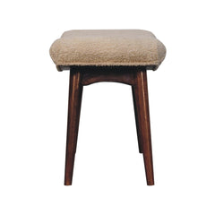 Solid Wood Honey Caramel Boucle Cream Curved Bench