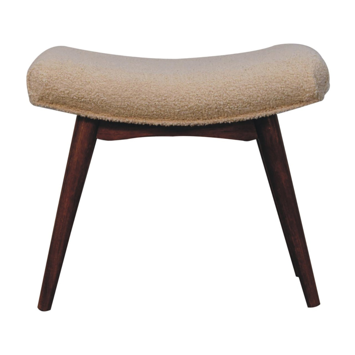 Solid Wood Honey Caramel Boucle Cream Curved Bench