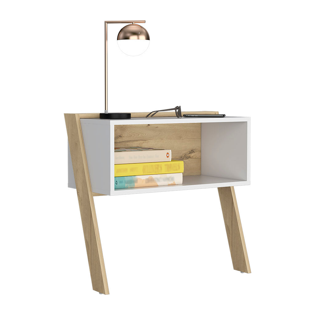 Nightstand 24"H, Two Legs, One Shelf, Superior Top, Light Oak / White