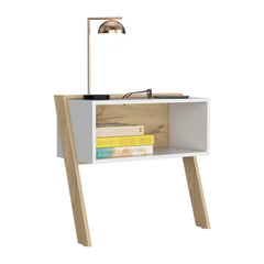 Nightstand 24"H, Two Legs, One Shelf, Superior Top, Light Oak / White