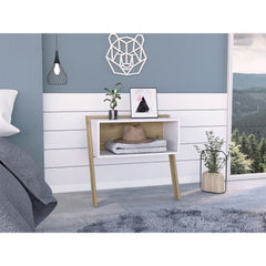 Nightstand 24"H, Two Legs, One Shelf, Superior Top, Light Oak / White