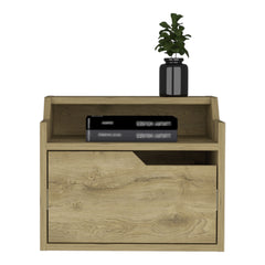 Floating Nightstand, Modern Dual-Tier Design with Spacious Single Drawer Storage, Macadamia