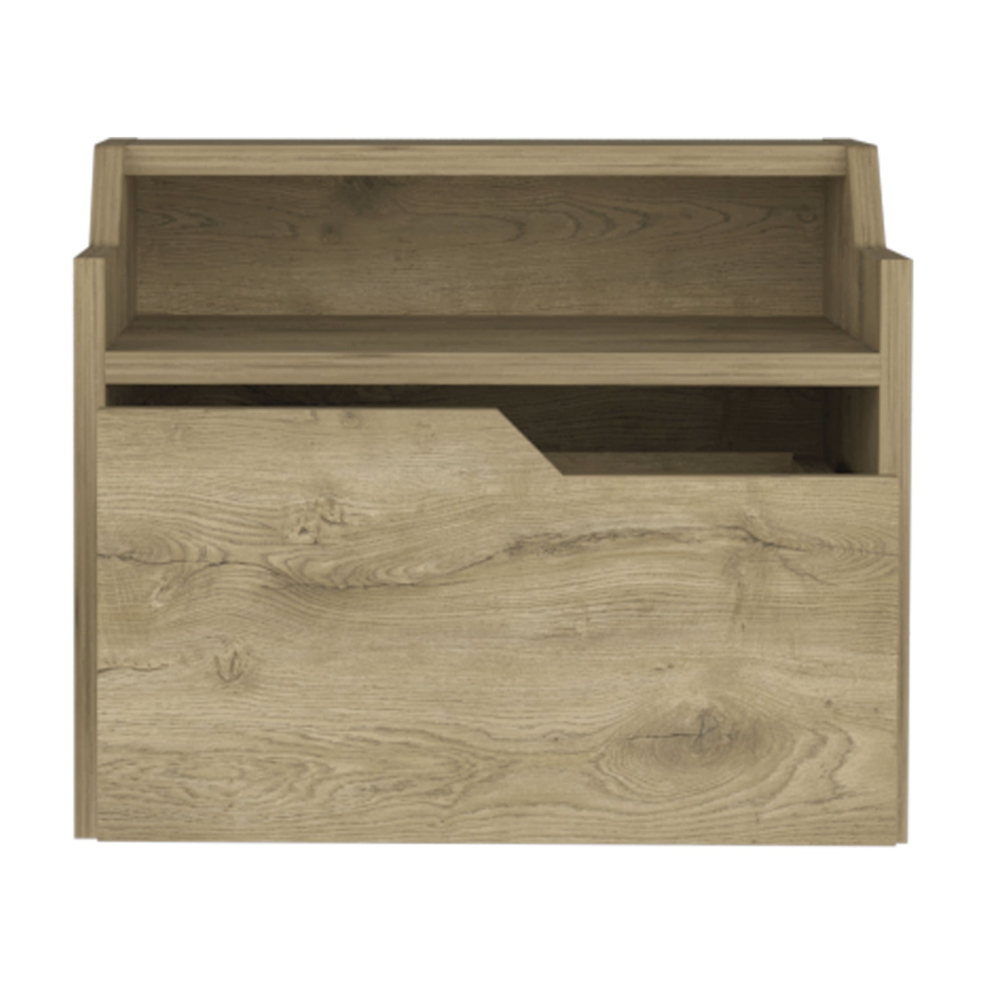 Floating Nightstand, Modern Dual-Tier Design with Spacious Single Drawer Storage, Macadamia