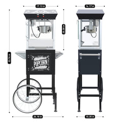 Popcorn Machine with Cart – 8oz Popper with Stainless-steel Kettle, Heated Warming Deck, and Old Maids Drawer,Black