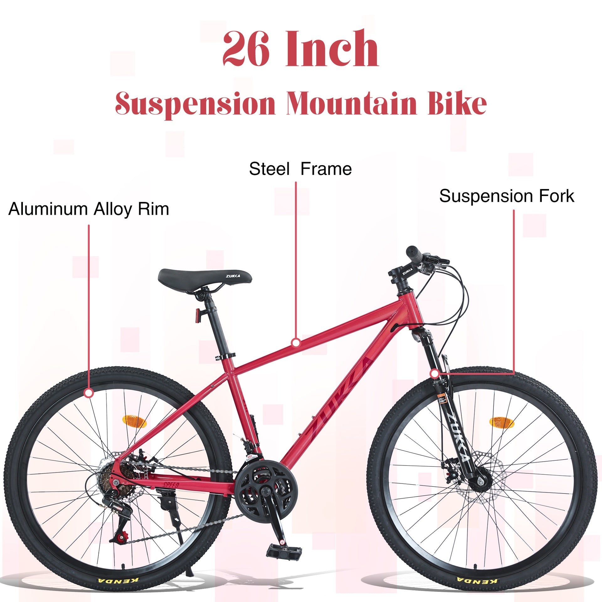 Mountain Bike for Men and Women 26 inch 24 Speed Suspension Fork KENDA Tires