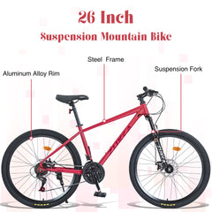 Mountain Bike for Men and Women 26 inch 24 Speed Suspension Fork KENDA Tires