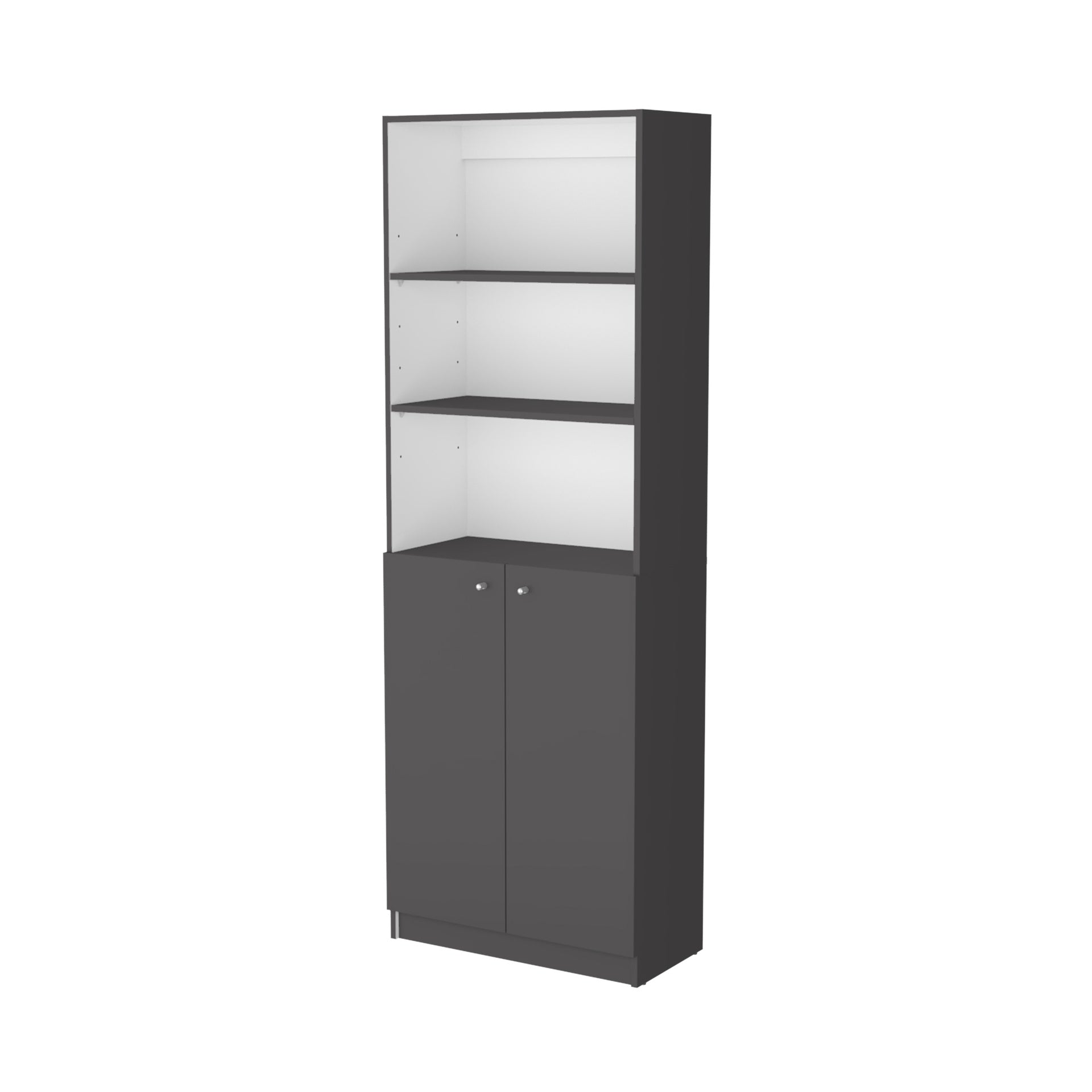 Sutton 2-Door Bookcase, Storage with Multi-Level Shelves and Double Door Design