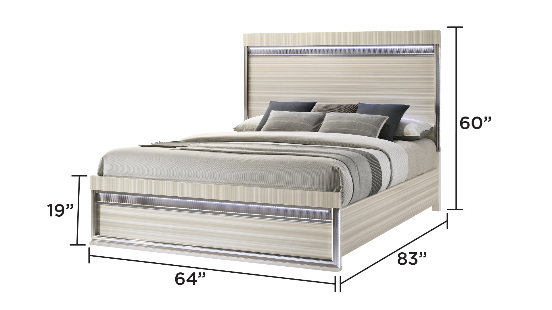 Leonor Modern Queen 5Pc Bedroom Set made with wood and LED in Gray with clean linear detailing