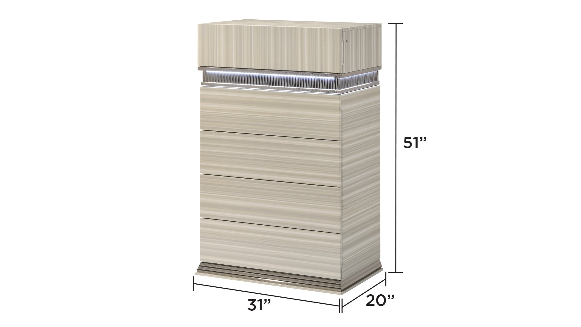 Leonor Modern Style 5 Drawer Chest made with wood and LED in Gray with clean linear detailing