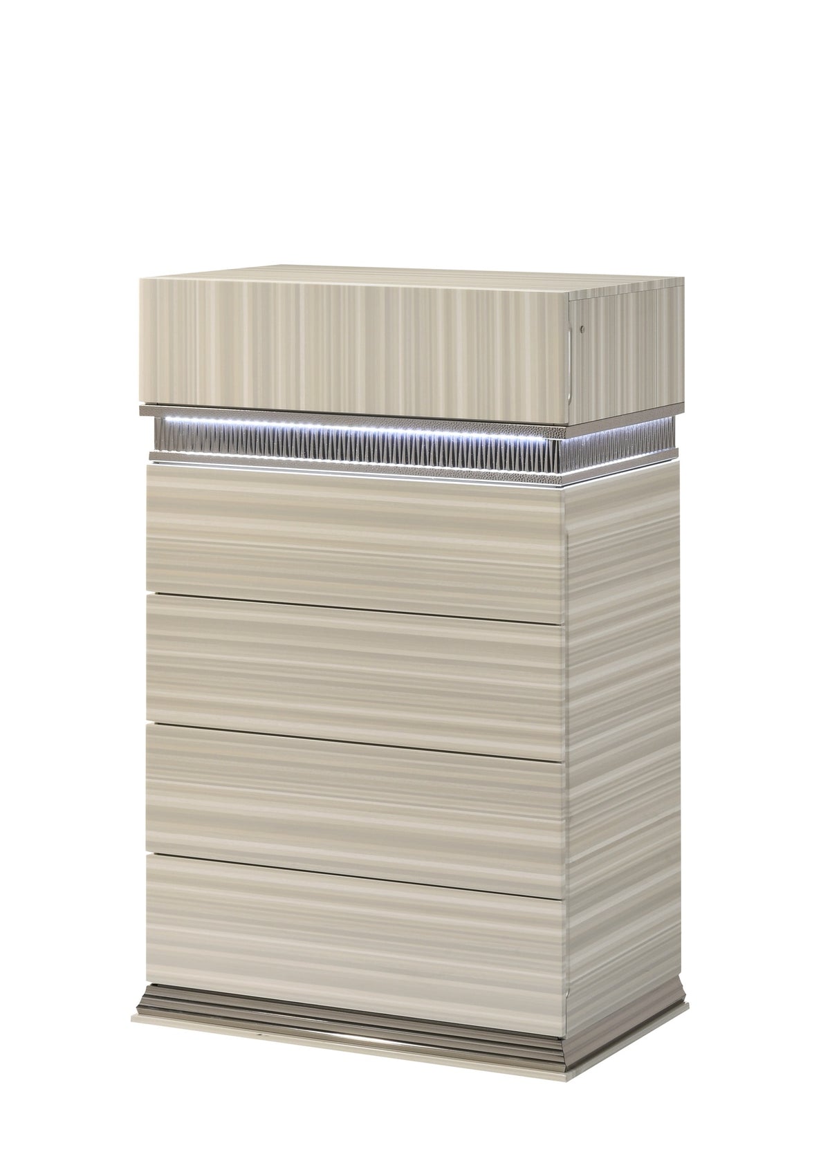 Leonor Modern Style 5 Drawer Chest made with wood and LED in Gray with clean linear detailing