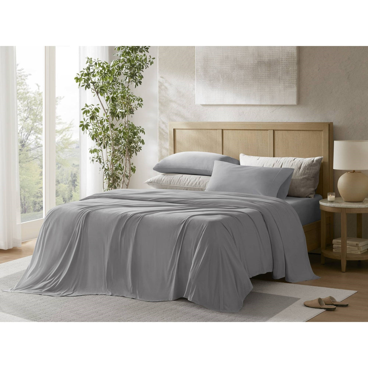 4-Piece Cal King Stretch Jersey Sheet Set,Grey