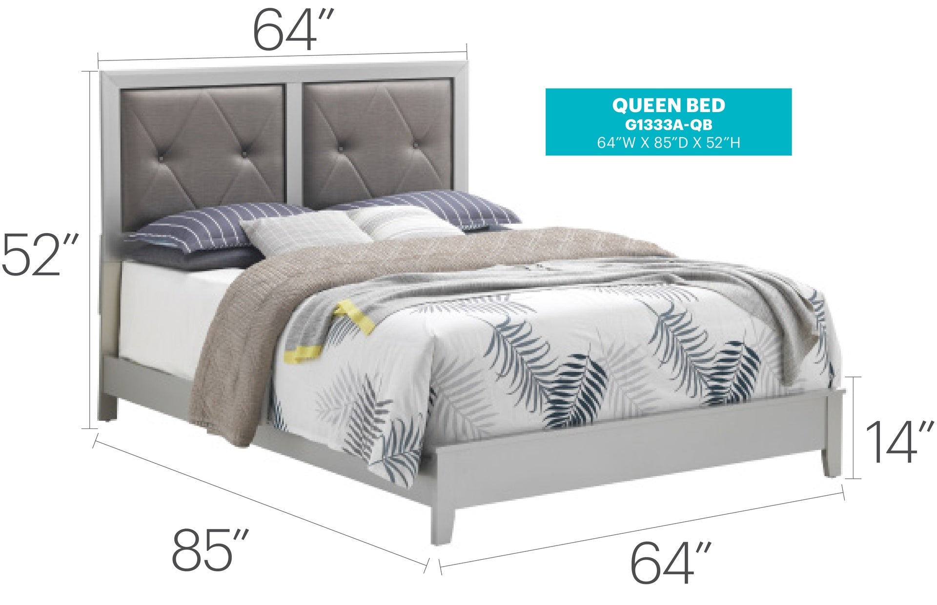 Transitional Queen Bed In Elegant Silver Champagne
