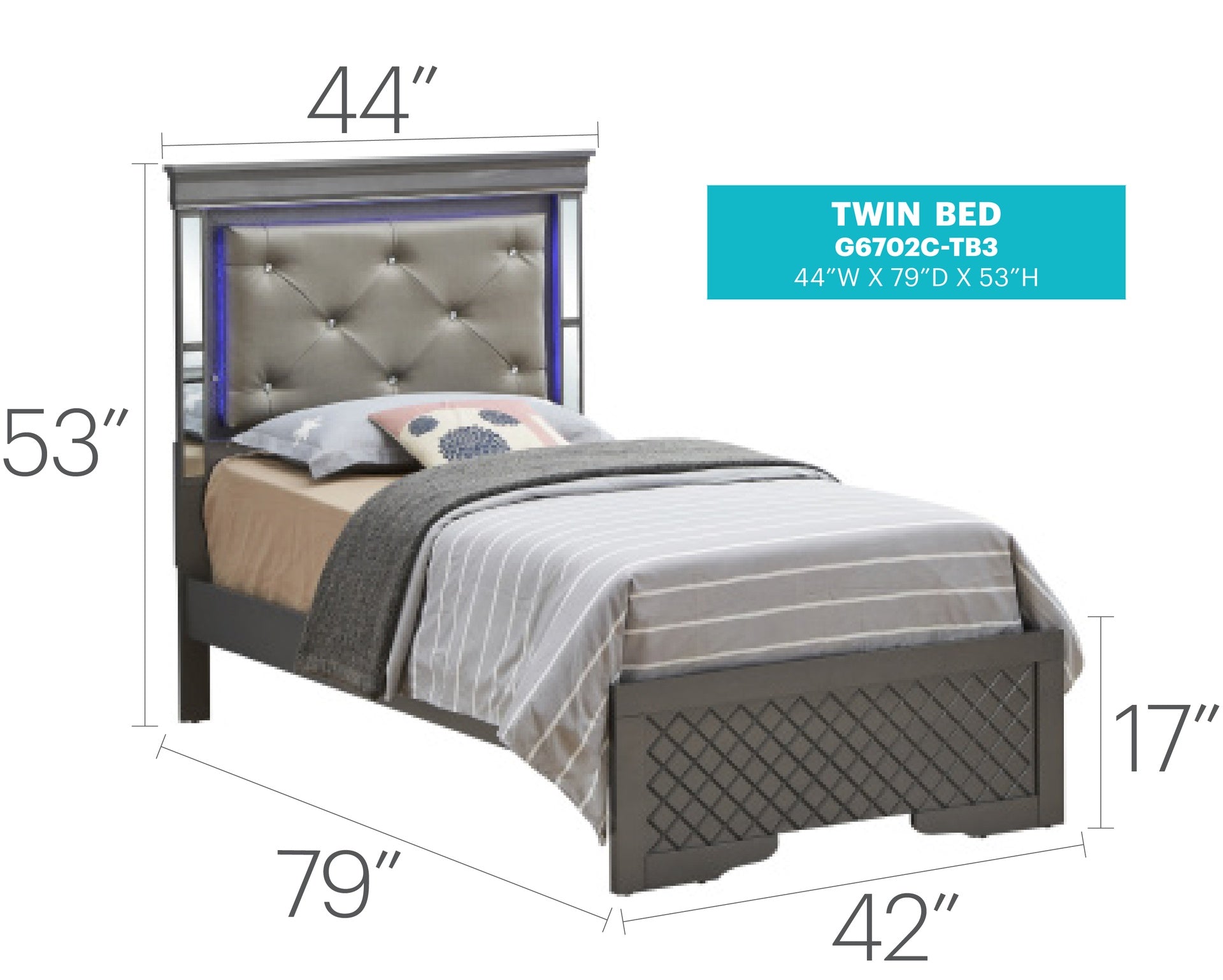 Verona G6702C-TB3 Twin Bed , Metalic Black